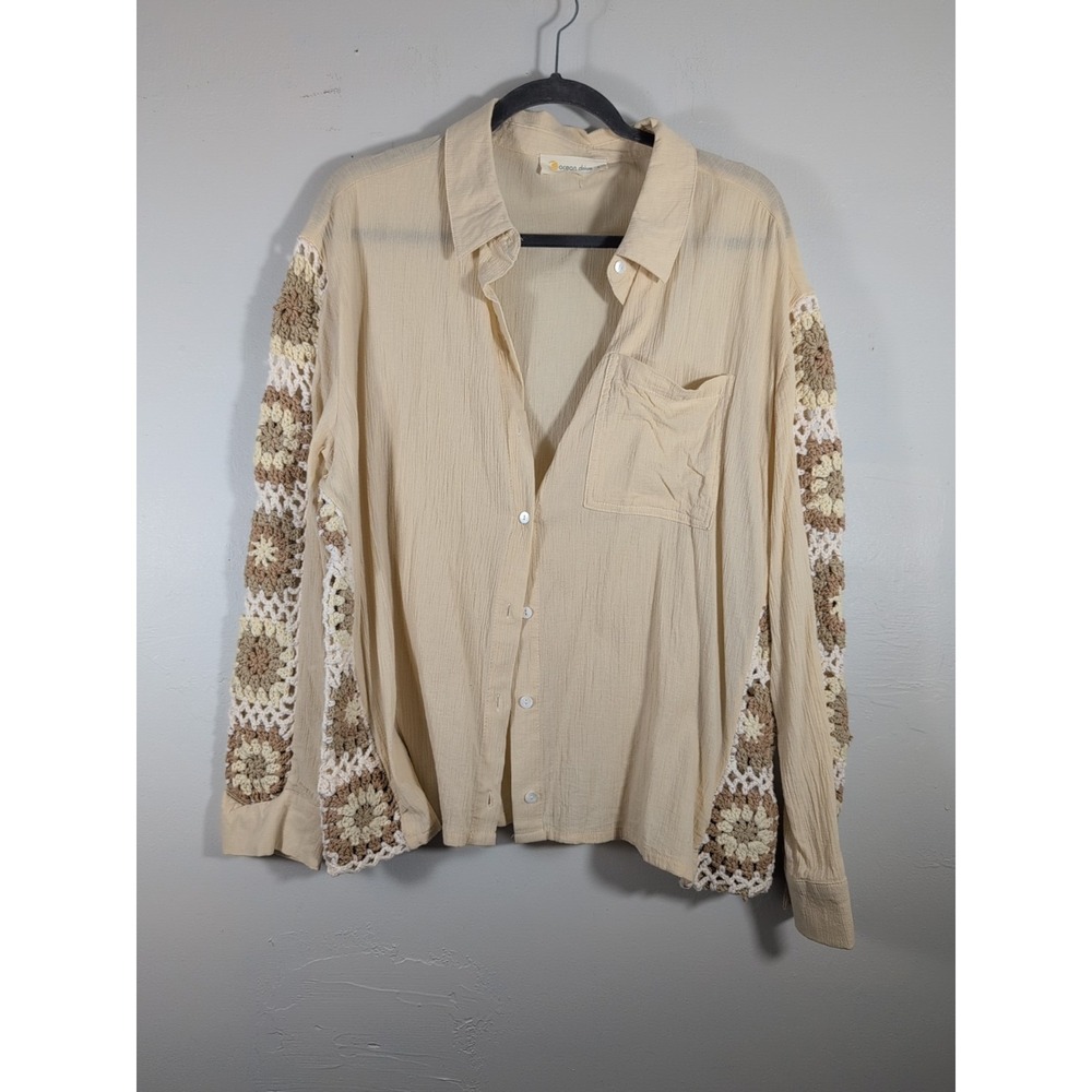 Ocean Drive Clothing Co Cream Crochet Long Sleeve Blouse Large Oversized‎ Boho